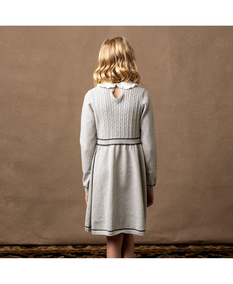 Hope & Henry Big Girls Organic Long Sleeve Cable Knit Peter Pan Collar Sweater Dress