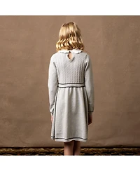 Hope & Henry Big Girls Organic Long Sleeve Cable Knit Peter Pan Collar Sweater Dress