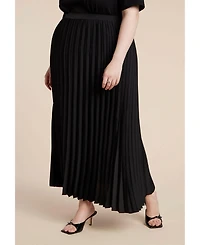 Eloquii Women's Plus Pleated Maxi Satin Skirt