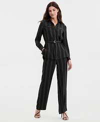 Anne Klein Women's Striped Button-Front Tie-Waist Shirt