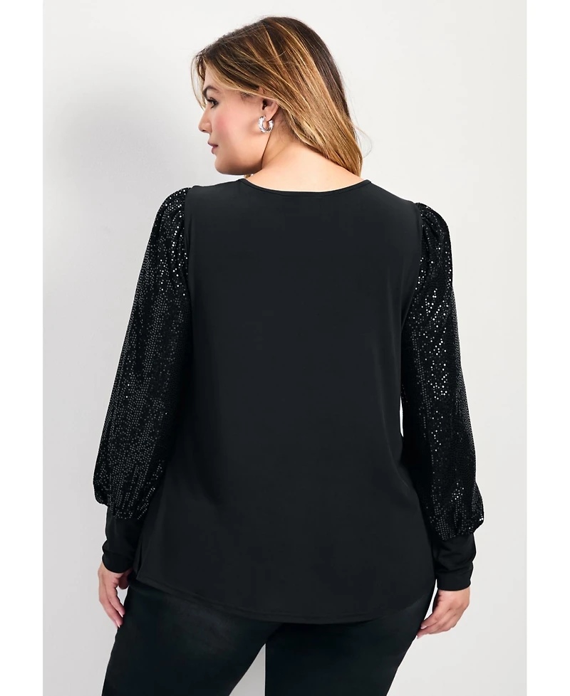 Avenue Women's Glam Sequin Sleeve Top