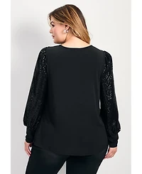 Avenue Women's Glam Sequin Sleeve Top