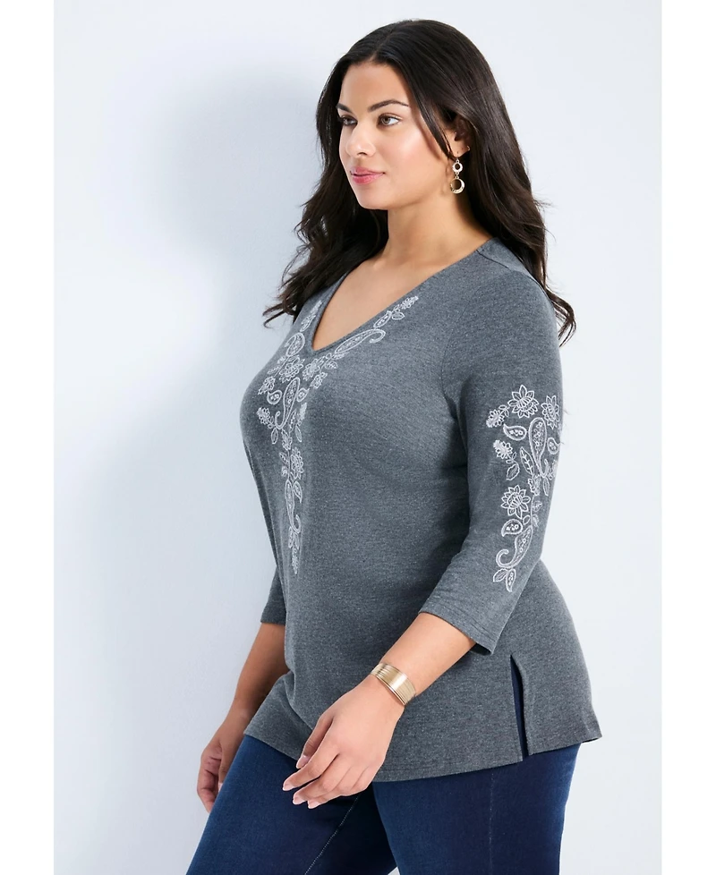 Avenue Women's Plus Casey Embroidered Top