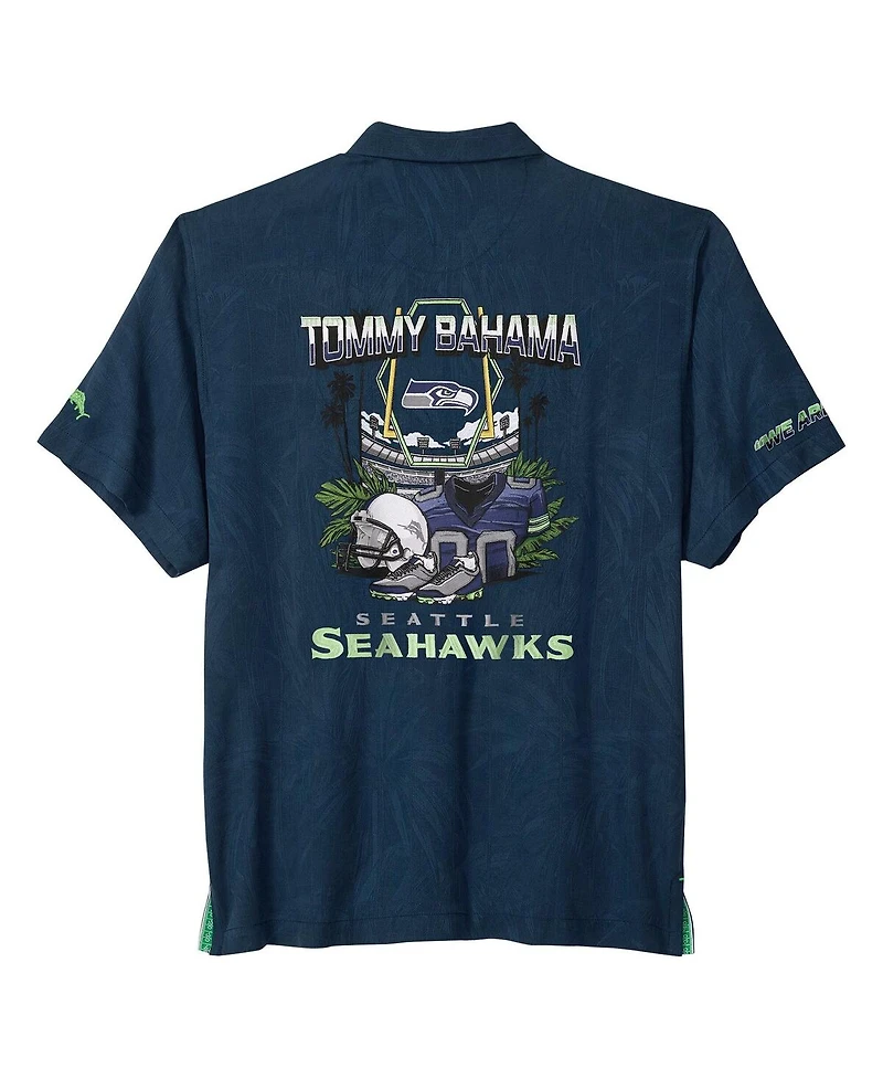 Tommy Bahama Men's College Navy Seattle Seahawks Endzone Paradise Coolmax Button-Up Shirt