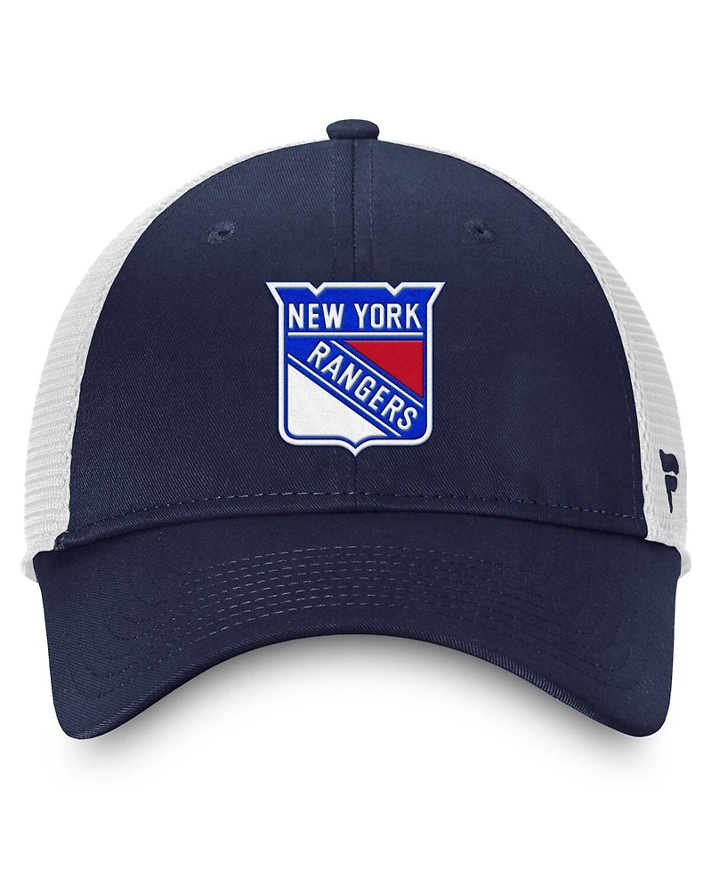 Fanatics Men's Blue/White New York Rangers Core Primary Logo Trucker Adjustable Hat