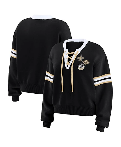 Wear by Erin Andrews Women's Black New Orleans Saints Lace-Up Sweater