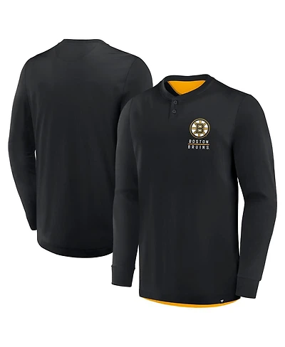 Fanatics Men's Black Boston Bruins Adrenaline Push Long Sleeve Henley Shirt