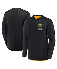 Fanatics Men's Black Boston Bruins Adrenaline Push Long Sleeve Henley Shirt