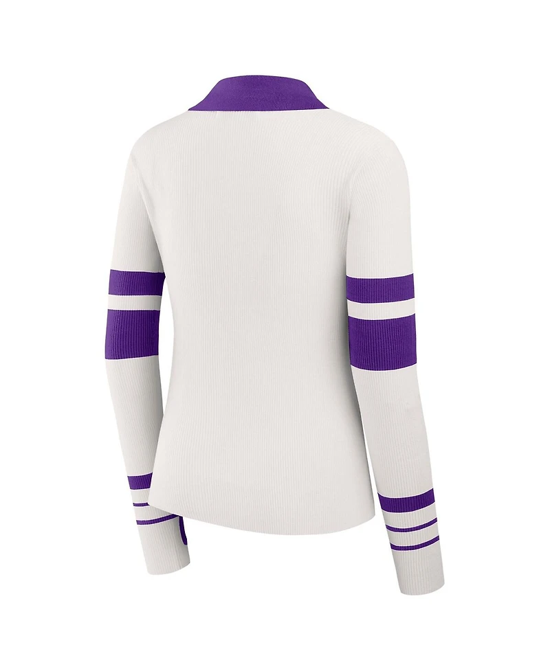 Wear by Erin Andrews Women's White Minnesota Vikings Ribbed Henley Polo Shirt