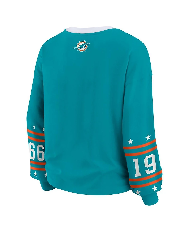 Wear by Erin Andrews Women's Aqua Miami Dolphins Sport Long-Sleeve T-Shirt