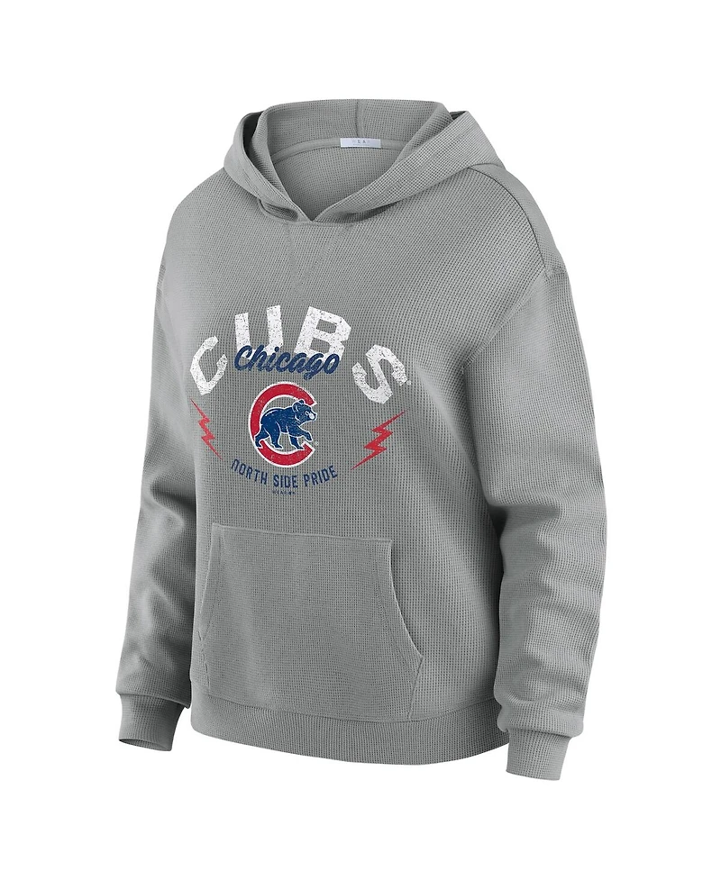 Wear by Erin Andrews Women's 2-Piece Gray Chicago Cubs Waffle-Knit Long-Sleeve Hoodie and Lounge Pant Set