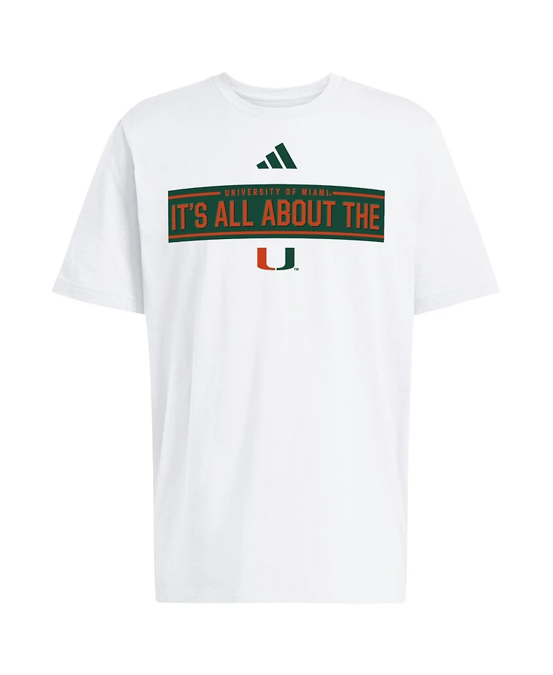 Adidas Men's White Miami Hurricanes Locker Slogan Pre-Game T-Shirt