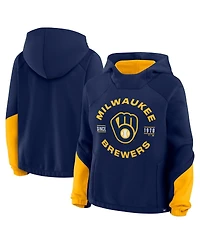 Fanatics Women's Navy Milwaukee Brewers Oversized Time to Win Pullover Hoodie
