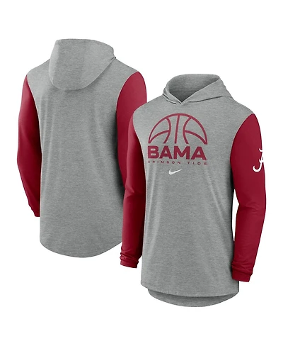 Nike Men's Gray/Crimson Alabama Crimson Tide Basketball Color-Block Tri-Blend Dri-fit Long Sleeve Hoodie T-Shirt