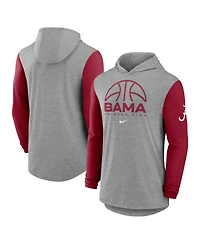 Nike Men's Gray/Crimson Alabama Crimson Tide Basketball Color-Block Tri-Blend Dri-fit Long Sleeve Hoodie T-Shirt
