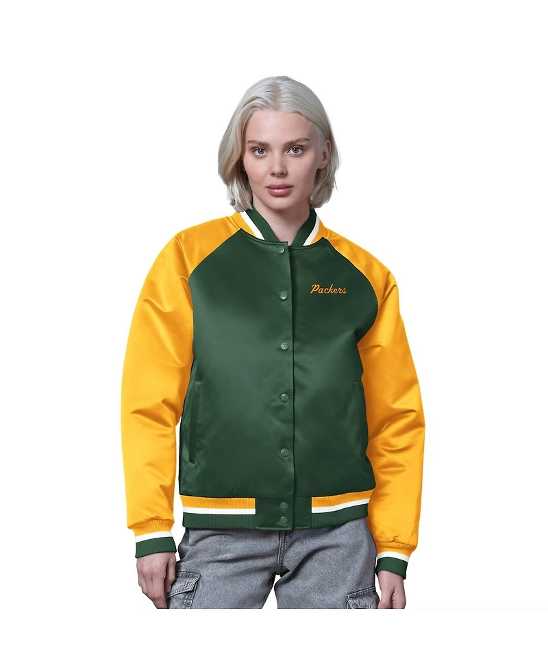 Starter Women's Green/Gold Green Bay Packers Satin Full-Snap Vintage Varsity Jacket