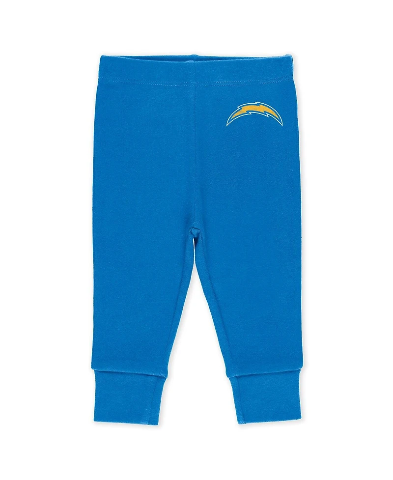 Wear by Erin Andrews Baby Boys and Girls Newborn 3-Piece Los Angeles Chargers Turn Me Around Bodysuits and Pant Set