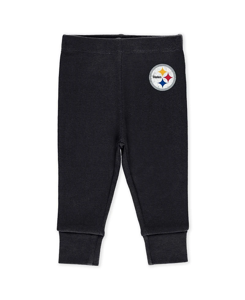 Wear by Erin Andrews Baby Boys and Girls Newborn 3-Piece Pittsburgh Steelers Turn Me Around Bodysuits Pant Set