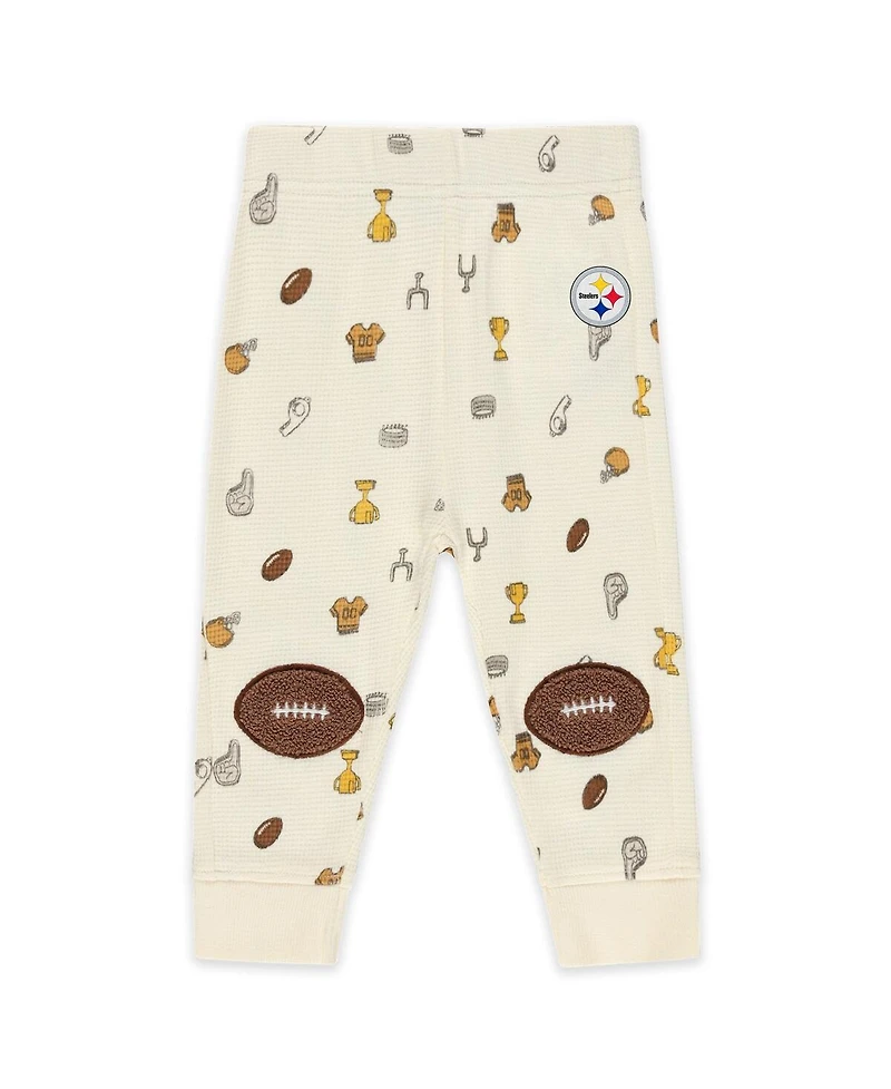 Wear by Erin Andrews Baby Boys and Girls 2-Piece Cream Pittsburgh Steelers Waffle-Knit Sleep Set
