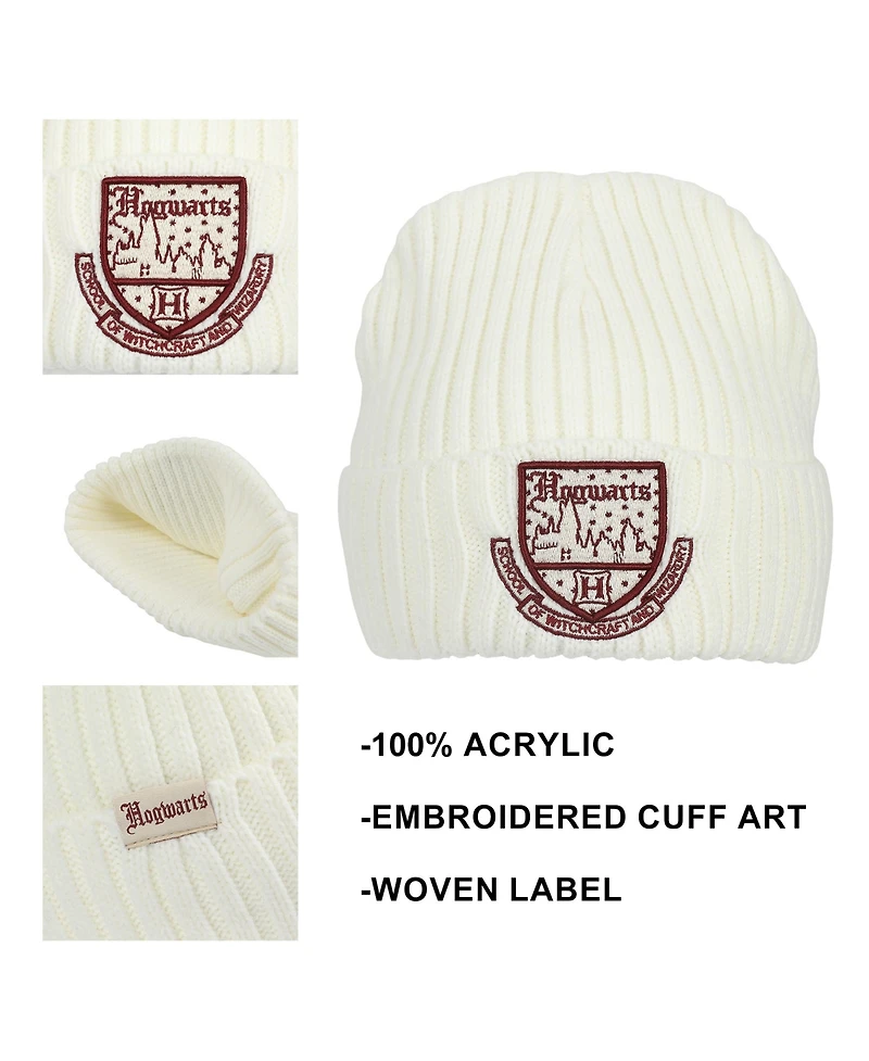 Harry Potter Men's Hogwarts Embroidery And Woven Patch Acrylic Knit Cuff Beanie