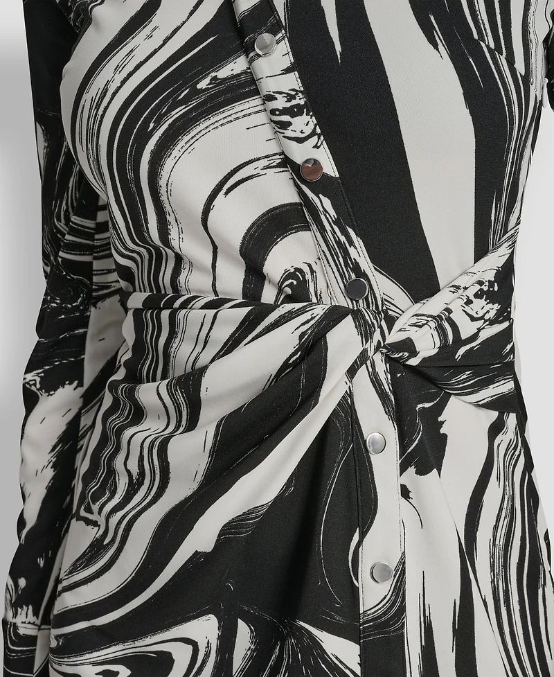 Dkny Petite Long-Sleeve Knotted Belted Faux Wrap Dress