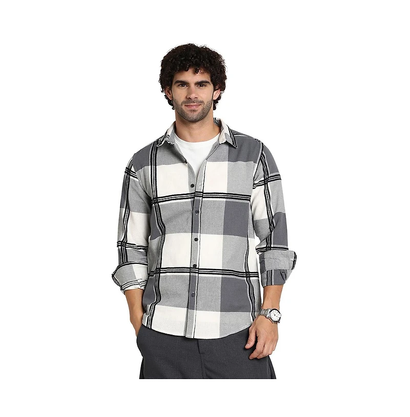 Campus Sutra Men's Coin Grey Overlap Buffalo Shirt