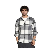Campus Sutra Men's Coin Grey Overlap Buffalo Shirt