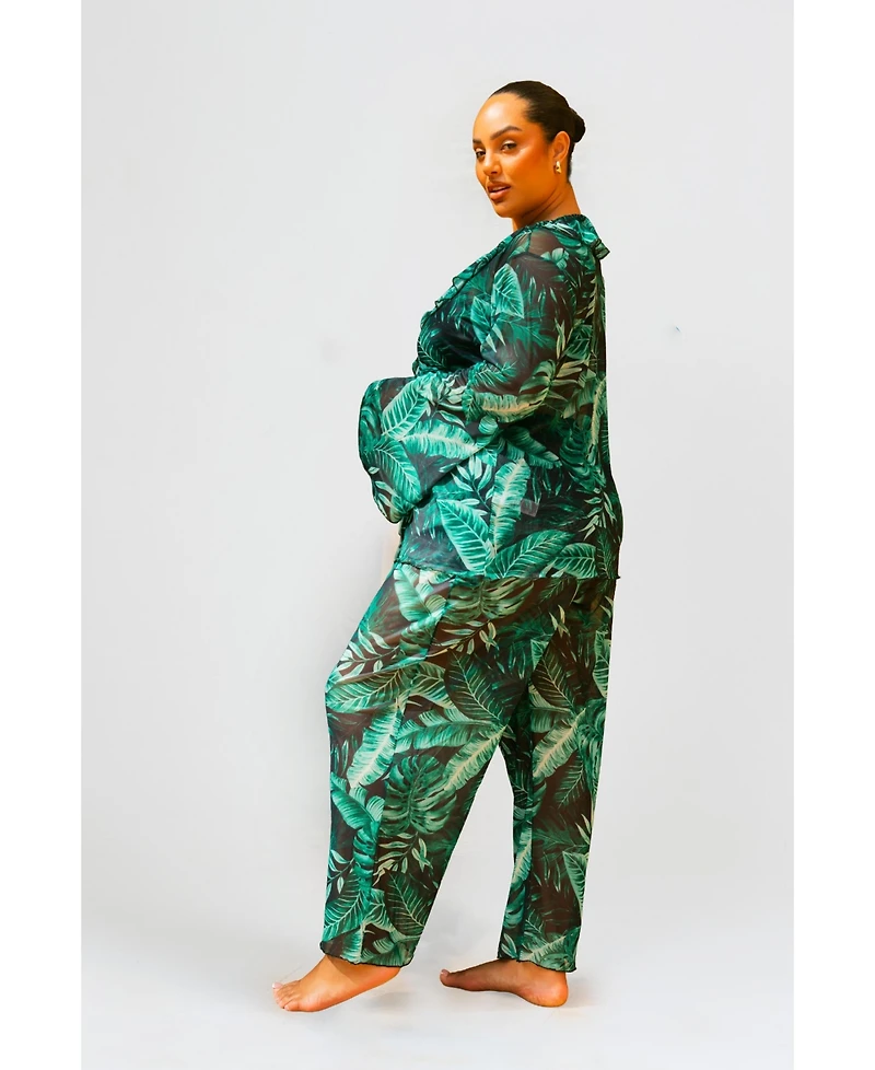 Fashion-szn Curve Women's Palm Print Wide Leg Resort Pants