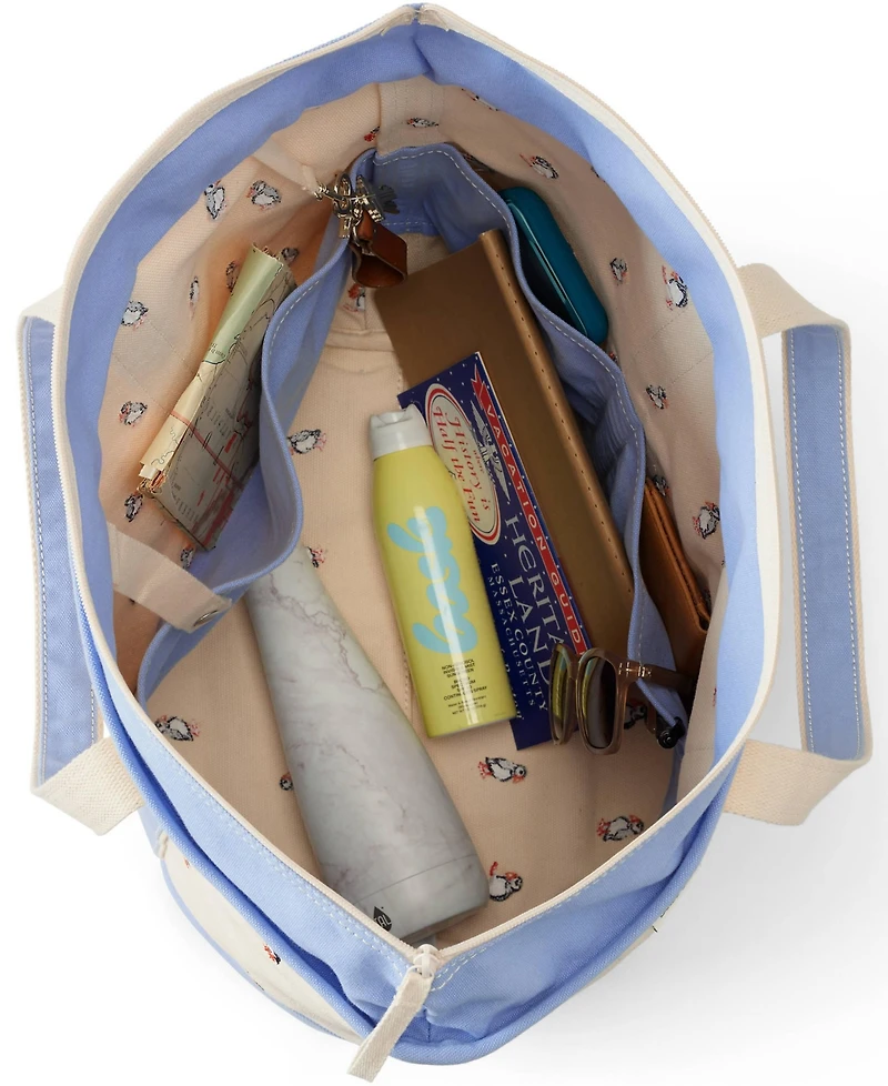 Lands' End Embroidered 5 Pocket Zip Top Canvas Tote Bag