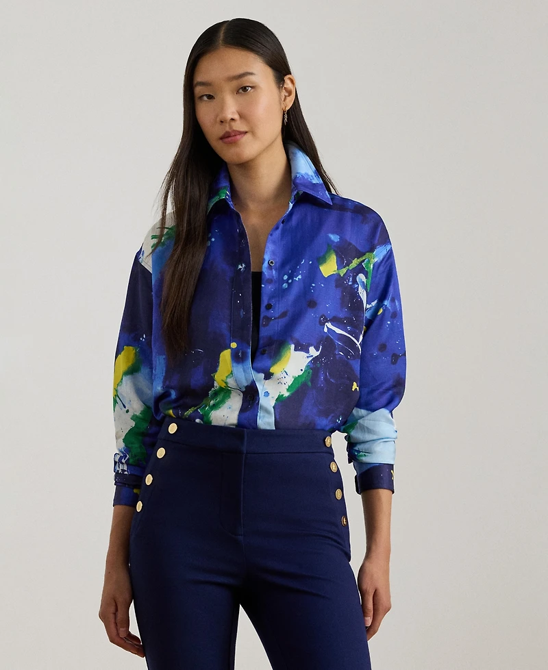 Lauren Ralph Women's Relaxed Fit Abstract-Print Crepe Shirt
