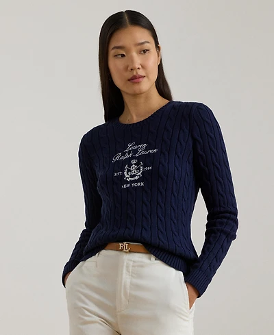 Lauren Ralph Women's Embroidered-Crest Cable-Knit Sweater