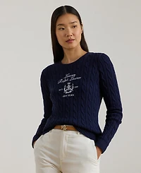 Lauren Ralph Women's Embroidered-Crest Cable-Knit Sweater