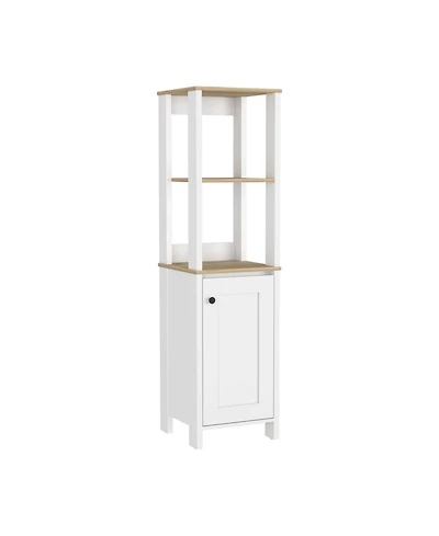 Airsurfer Linen Cabinet with Two Interior Shelves and Two Open Shelves Single Door Freestanding Storage Organizer for Bathroom or Living Room