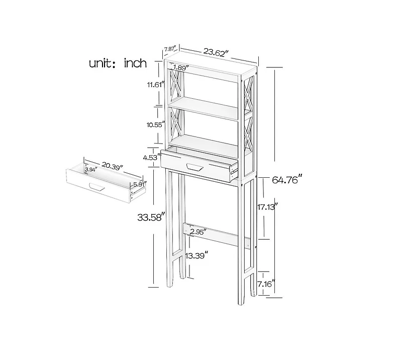 Airsurfer Comfort Room Storage Cabinet with One Drawer and Two Shelves Space Saver Bathroom Organizer Freestanding Bathroom Rack White