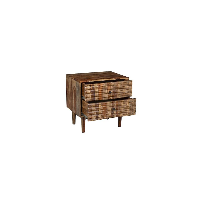 Porter Designs Waves Solid Sheesham Wood Nightstand, Brown