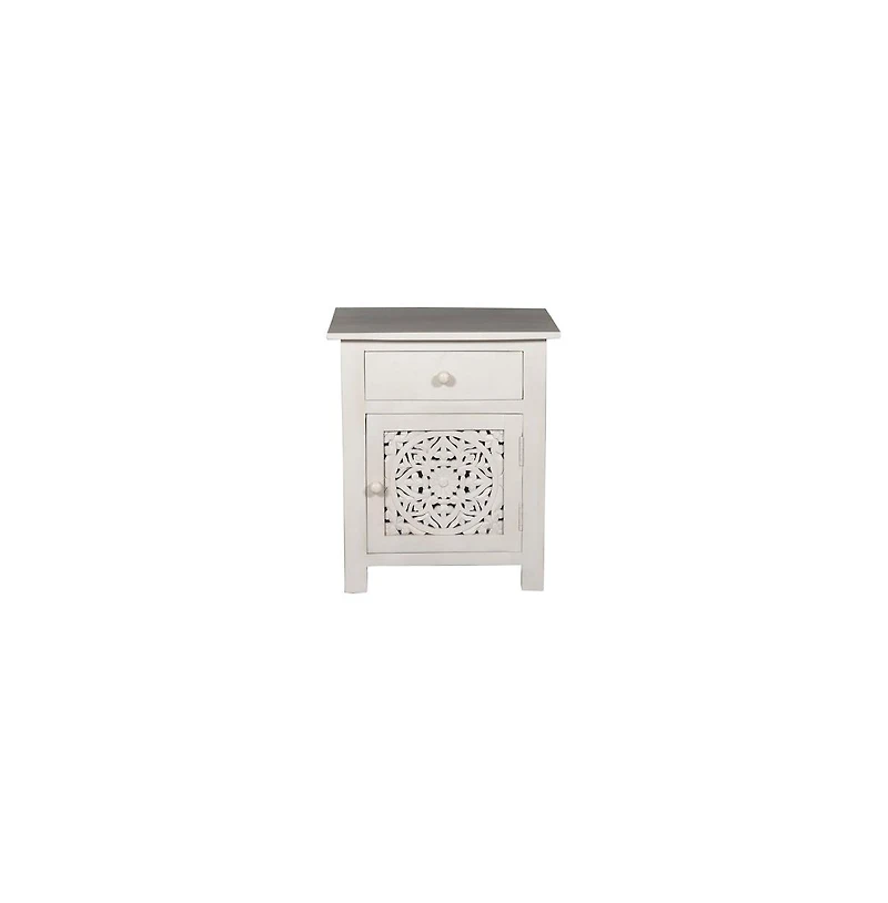 Porter Designs Bali Solid Hand Carved Wood Nightstand, White
