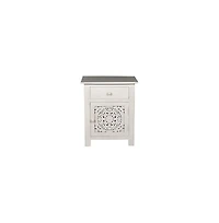 Porter Designs Bali Solid Hand Carved Wood Nightstand, White