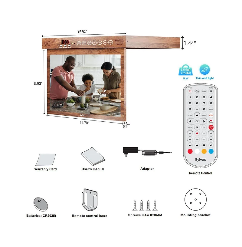 15" Under-Cabinet Smart Kitchen Tv Led Panel 1080p Hd Google Flip-Down Screen
