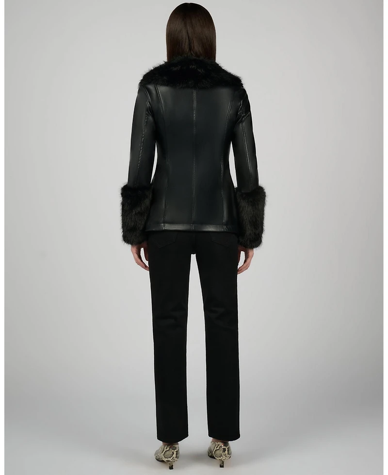 WeWoreWhat Women's Fur Collar Jacket