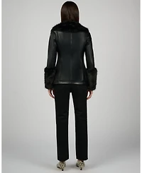 WeWoreWhat Women's Fur Collar Jacket