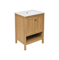 Swiss Madison 24" Freestanding Bathroom Vanity in Golden Oak with 3-Hole Centerset Sink Top