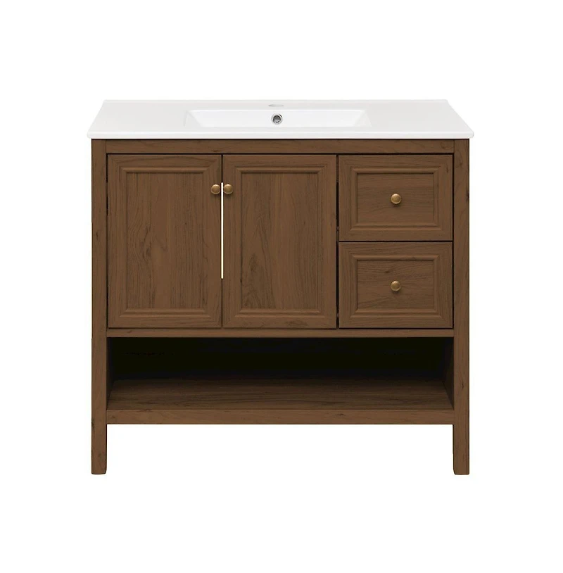 Swiss MadisonChateau 36" Freestanding Bathroom Vanity in Brown Oak with Sink Top