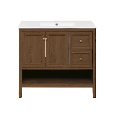 Swiss MadisonChateau 36" Freestanding Bathroom Vanity in Brown Oak with Sink Top
