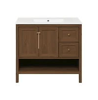 Swiss MadisonChateau 36" Freestanding Bathroom Vanity in Brown Oak with Sink Top