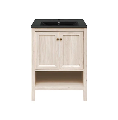 Swiss Madison Chateau 24" Freestanding Bathroom Vanity in White Oak with Black Sink Top
