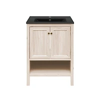 Swiss Madison Chateau 24" Freestanding Bathroom Vanity in White Oak with Black Sink Top