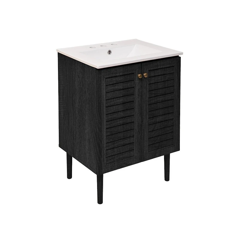Swiss Madison 24" Freestanding Bathroom Vanity in Black Oak with 3-Hole Widespread Sink Top