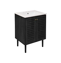 Swiss Madison 24" Freestanding Bathroom Vanity in Black Oak with 3-Hole Widespread Sink Top