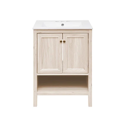 Swiss Madison 24" Freestanding Bathroom Vanity in White Oak with 3-Hole Centerset Sink Top