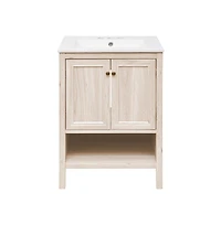 Swiss Madison 24" Freestanding Bathroom Vanity in White Oak with 3-Hole Centerset Sink Top